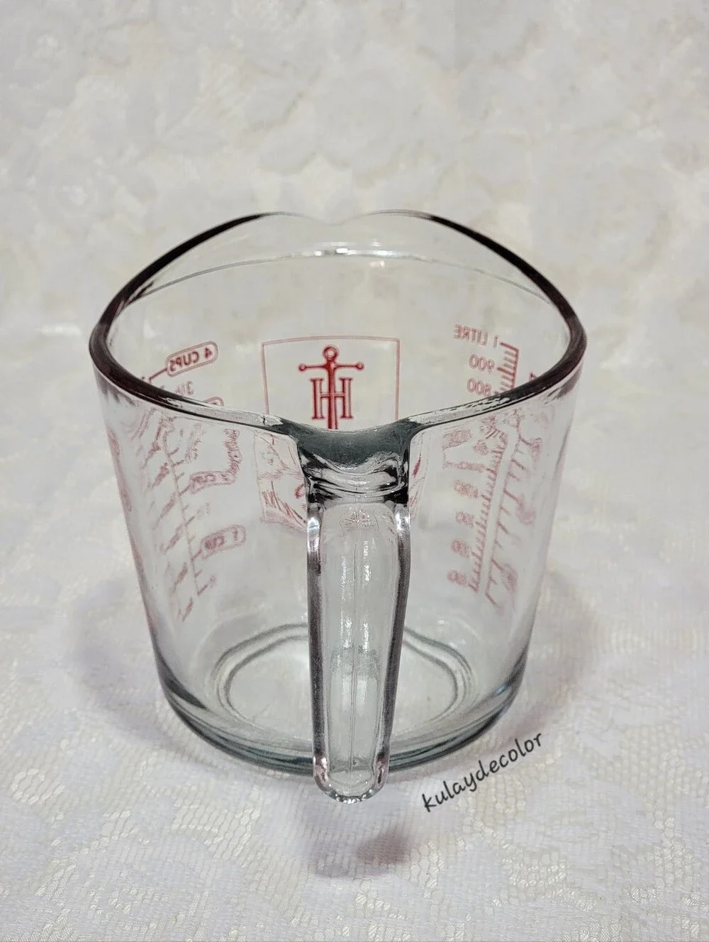 Anchor Hocking 4 Cup 1 Quart Glass Measuring Cup Red Lettering 32 oz 1 Liter